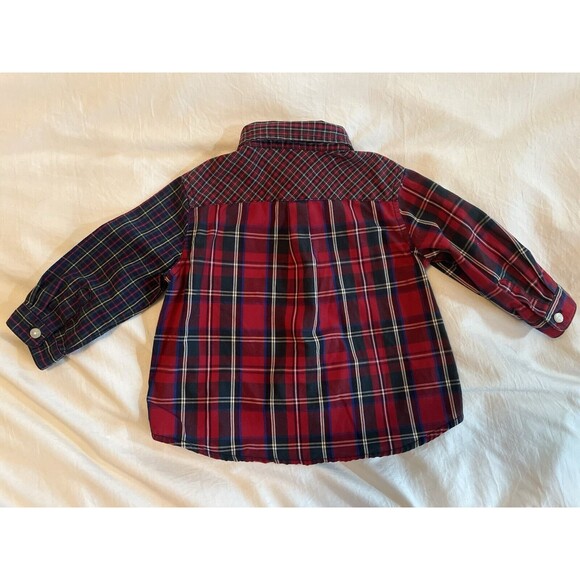 Chaps Flannel Shirt Long Sleeve Oxford Button Up Plaid Baby Boy 6 Months - Picture 2 of 3